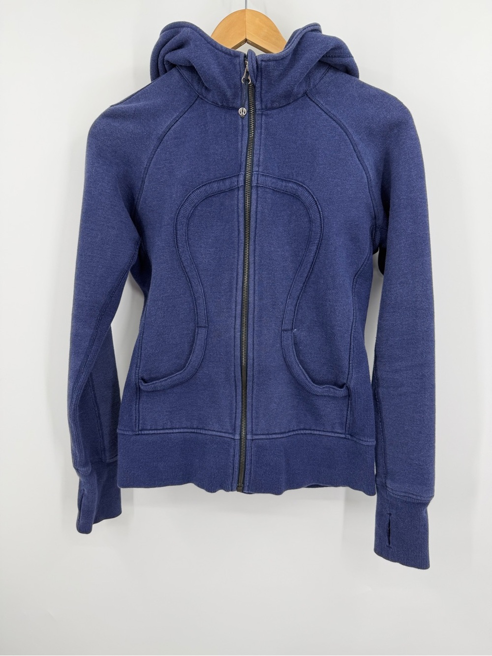 Lululemon Scuba Full Zip Hoodie Size 6 Navy Blue Fleece Lined Thumb Holes